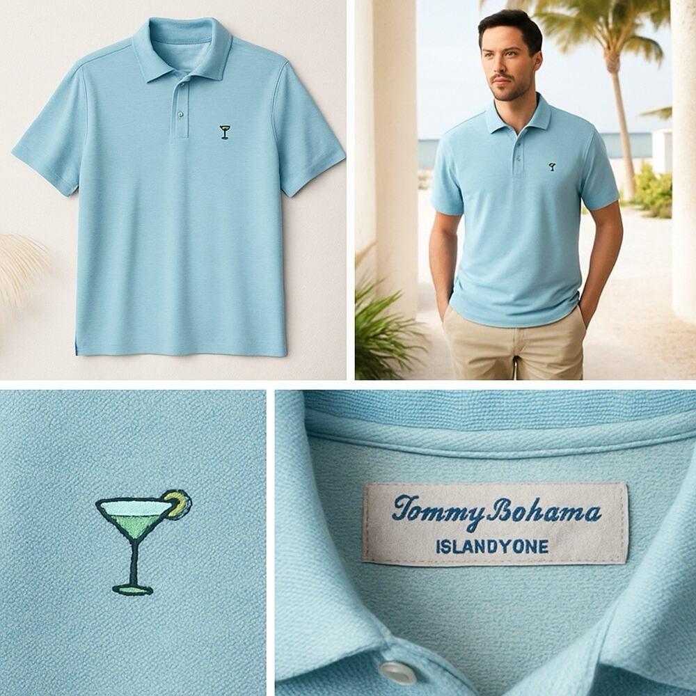 Tommy Bahama Polo Shirt Mens XL Blue IslandZone Martini Logo Supima Cotton - Picture 10 of 11